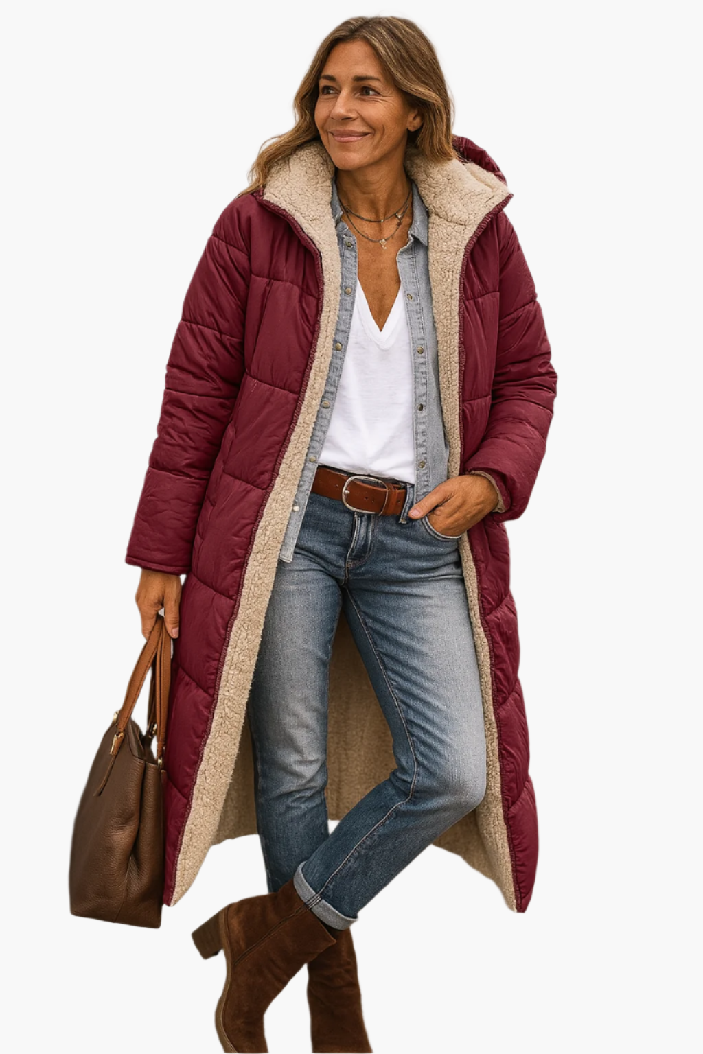 Damen Warme Kapuzenpufferjacke Lang