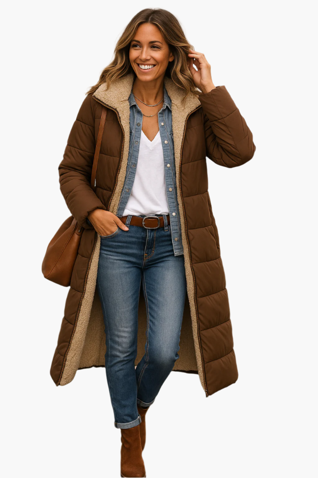 Damen Warme Kapuzenpufferjacke Lang