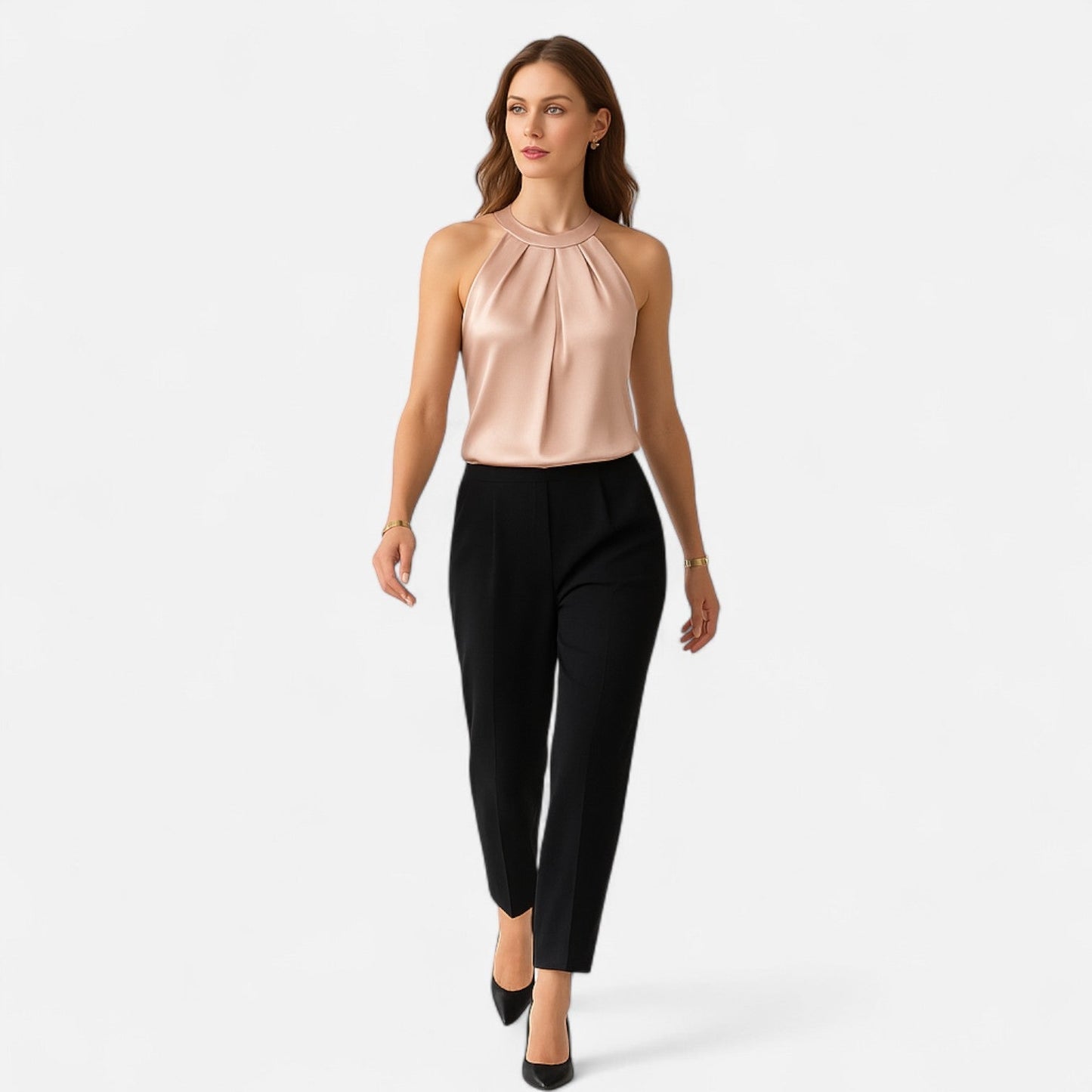 Damen Satin Neckholder Stilvoll Rosa