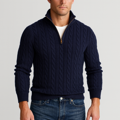 Herren Pullover Halbzip Rippbündchen Hochkragen