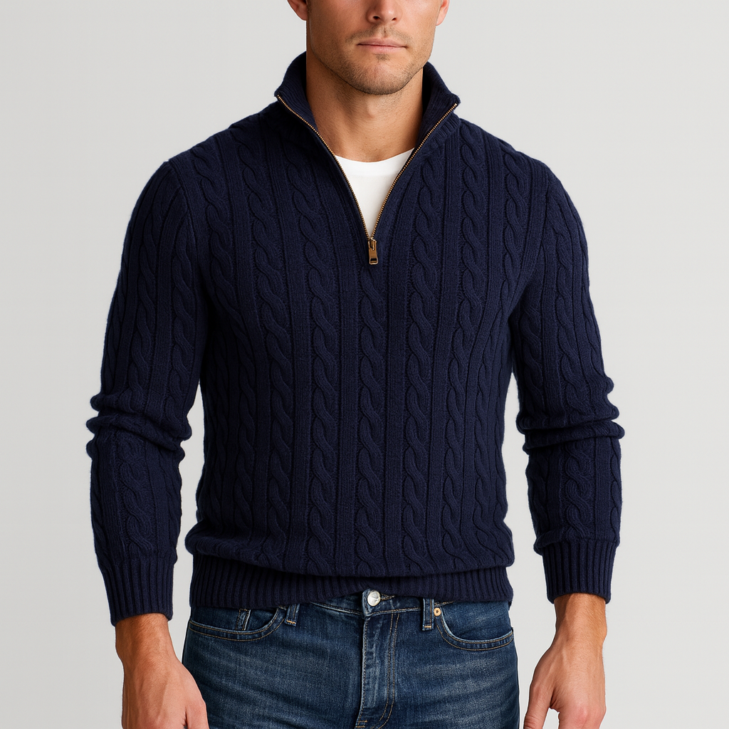 Herren Pullover Stehkragen Teilöffnung