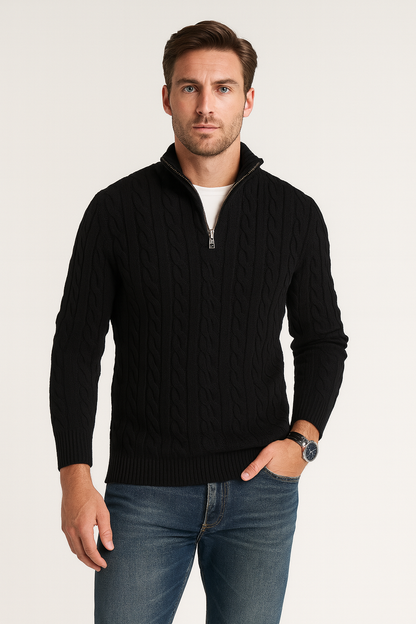 Herren Pullover Stehkragen Teilöffnung