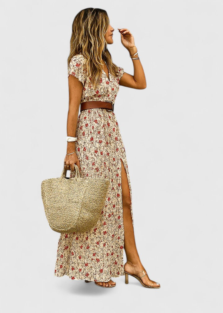 Damen Maxikleid Lässig V-Ausschnitt Boho Stil