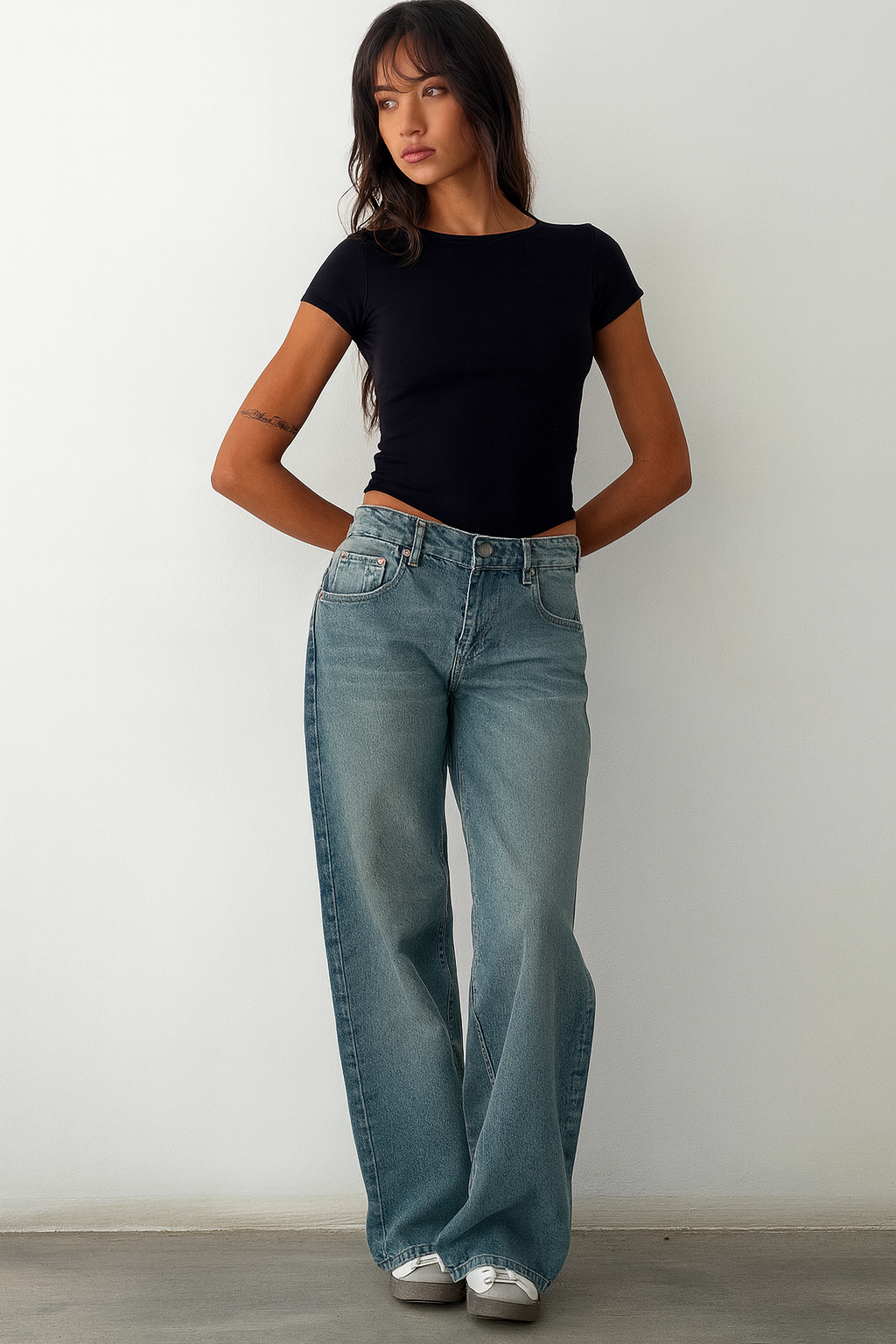 Damen Baggy Jeans Niedriger Bund Lockere Passform
