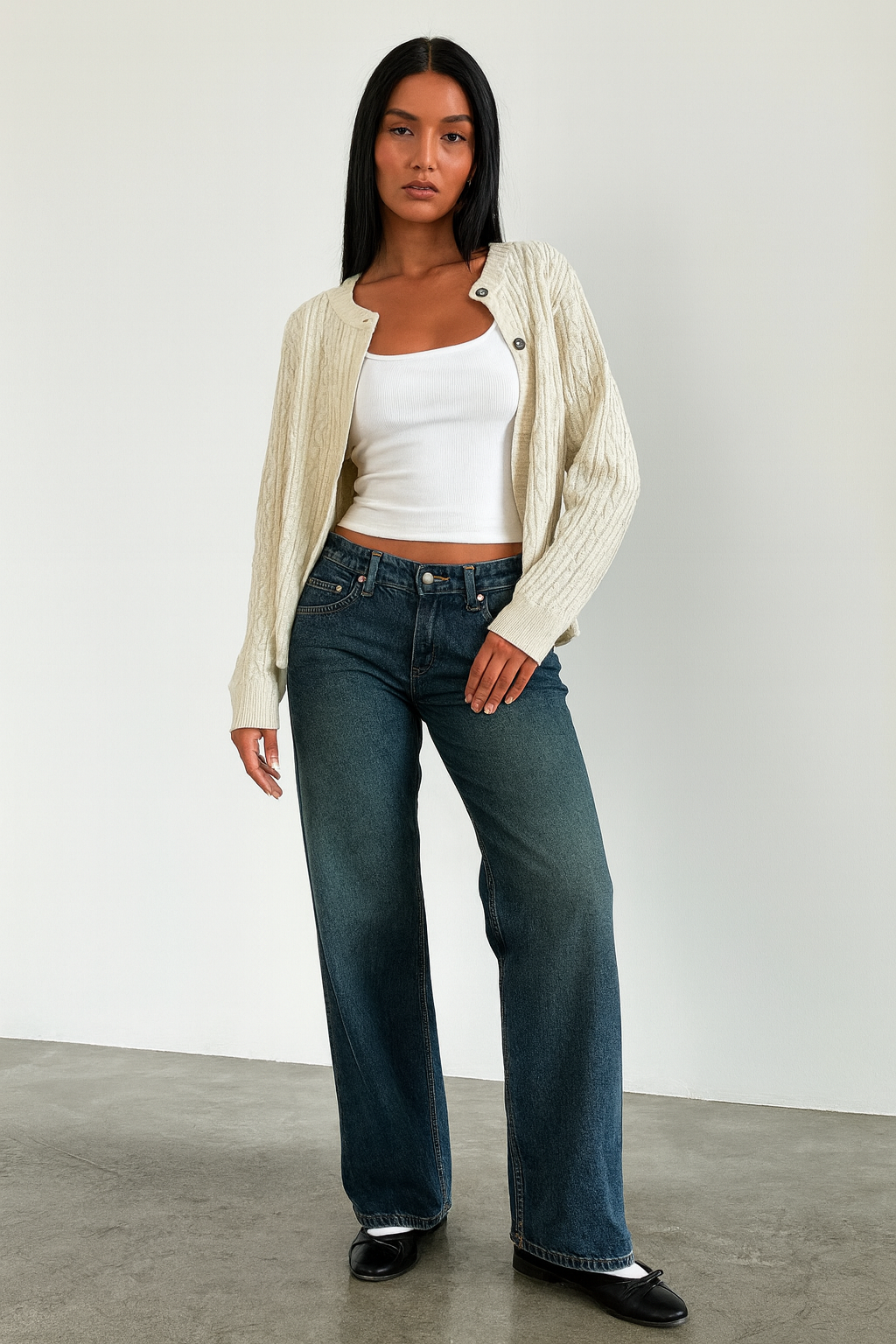 Damen jeans mittelhoher Bund weites Bein
