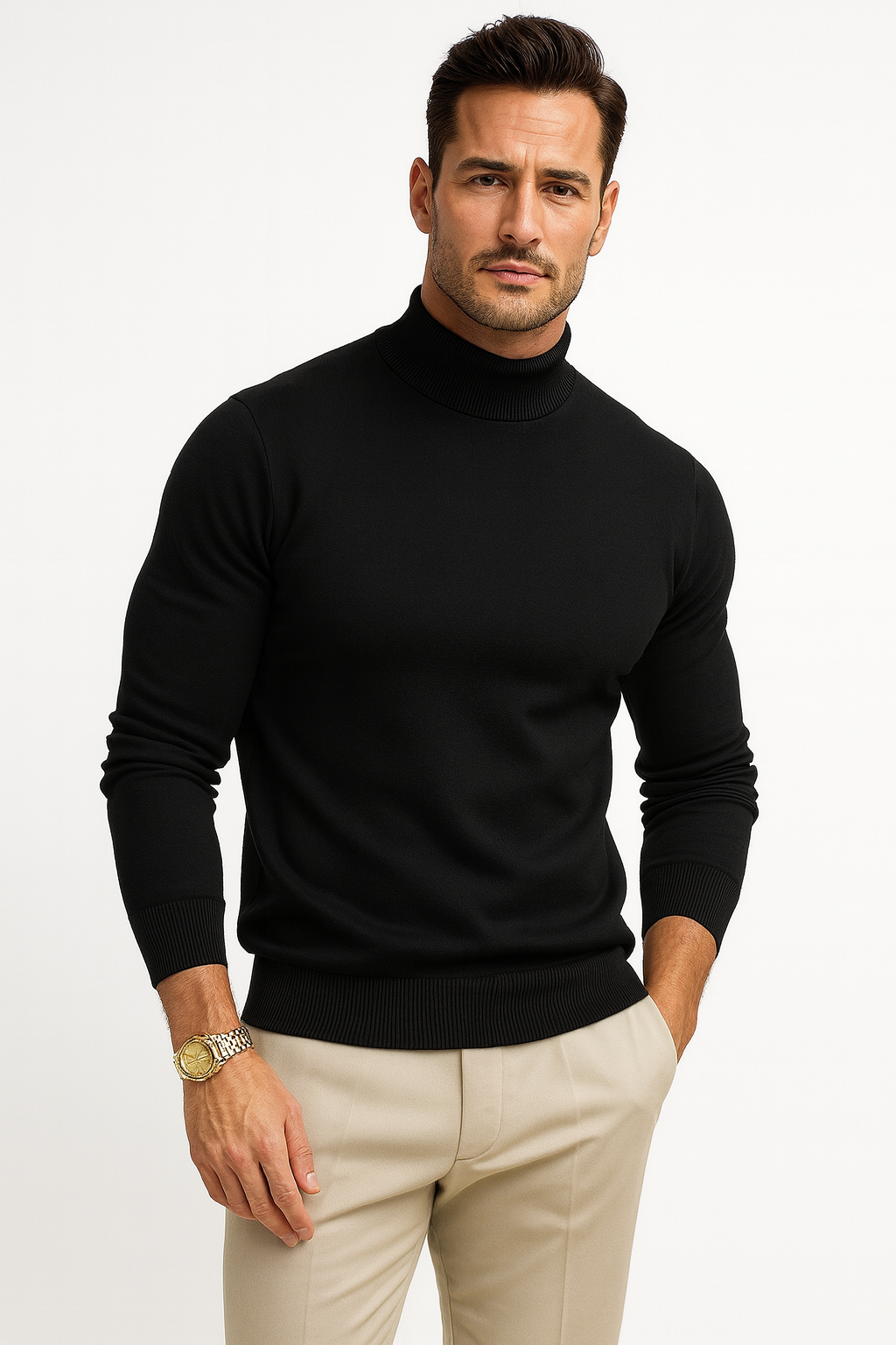 Herren Rollkragen Pullover Langarm Körpernahe Passform