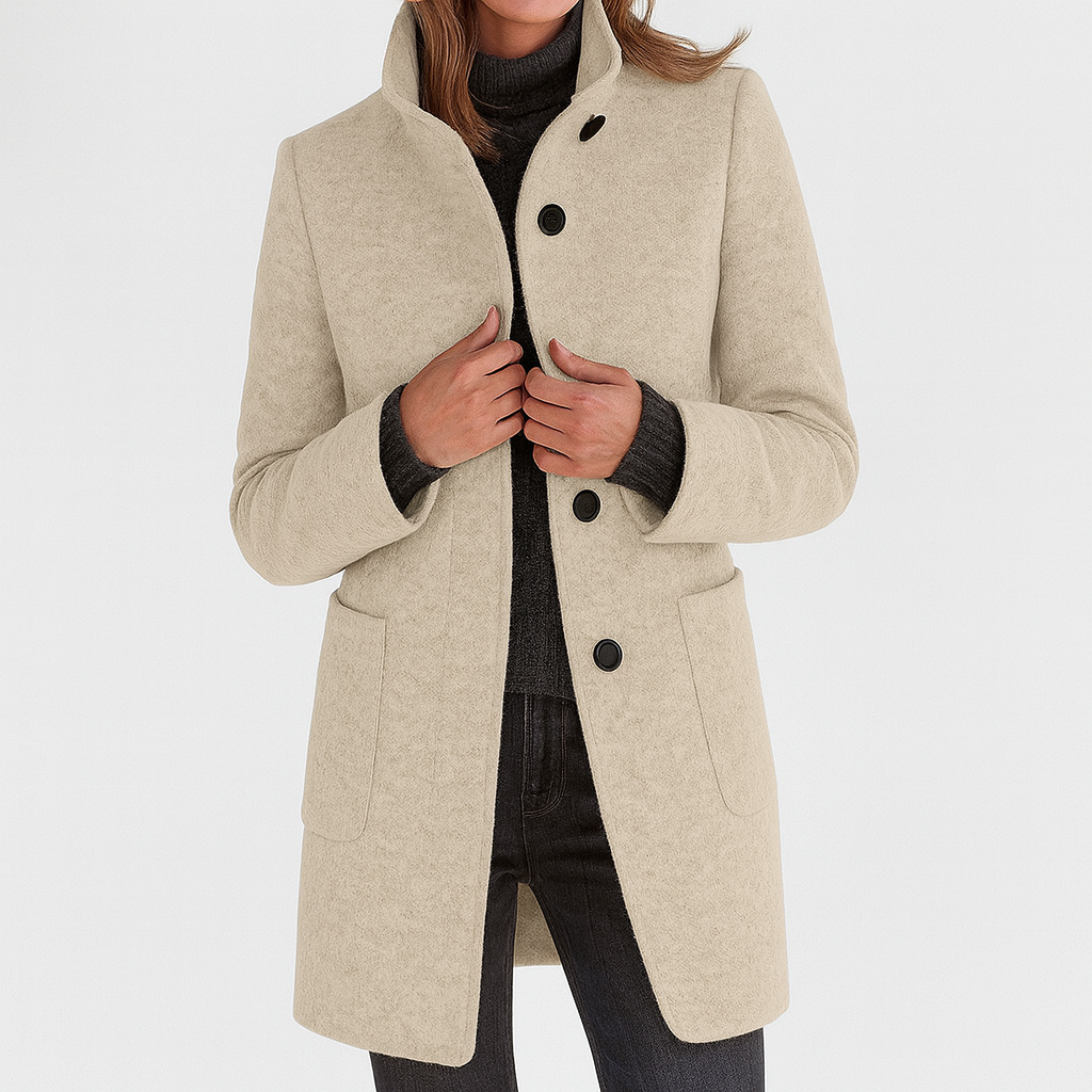 Damen Wollmantel Klassisch Wärmend Beige