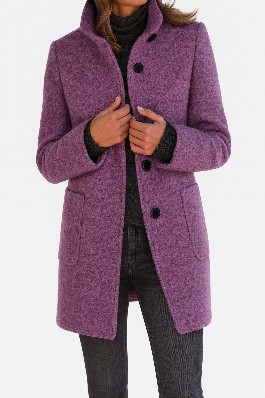 Damen Wollmantel Klassisch Wärmend Beige