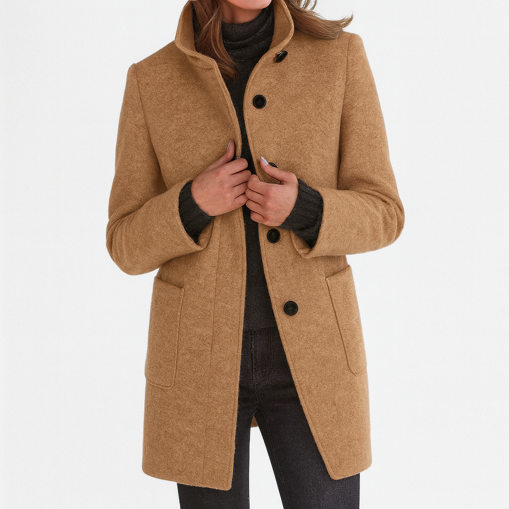 Damen Wollmantel Klassisch Wärmend Beige