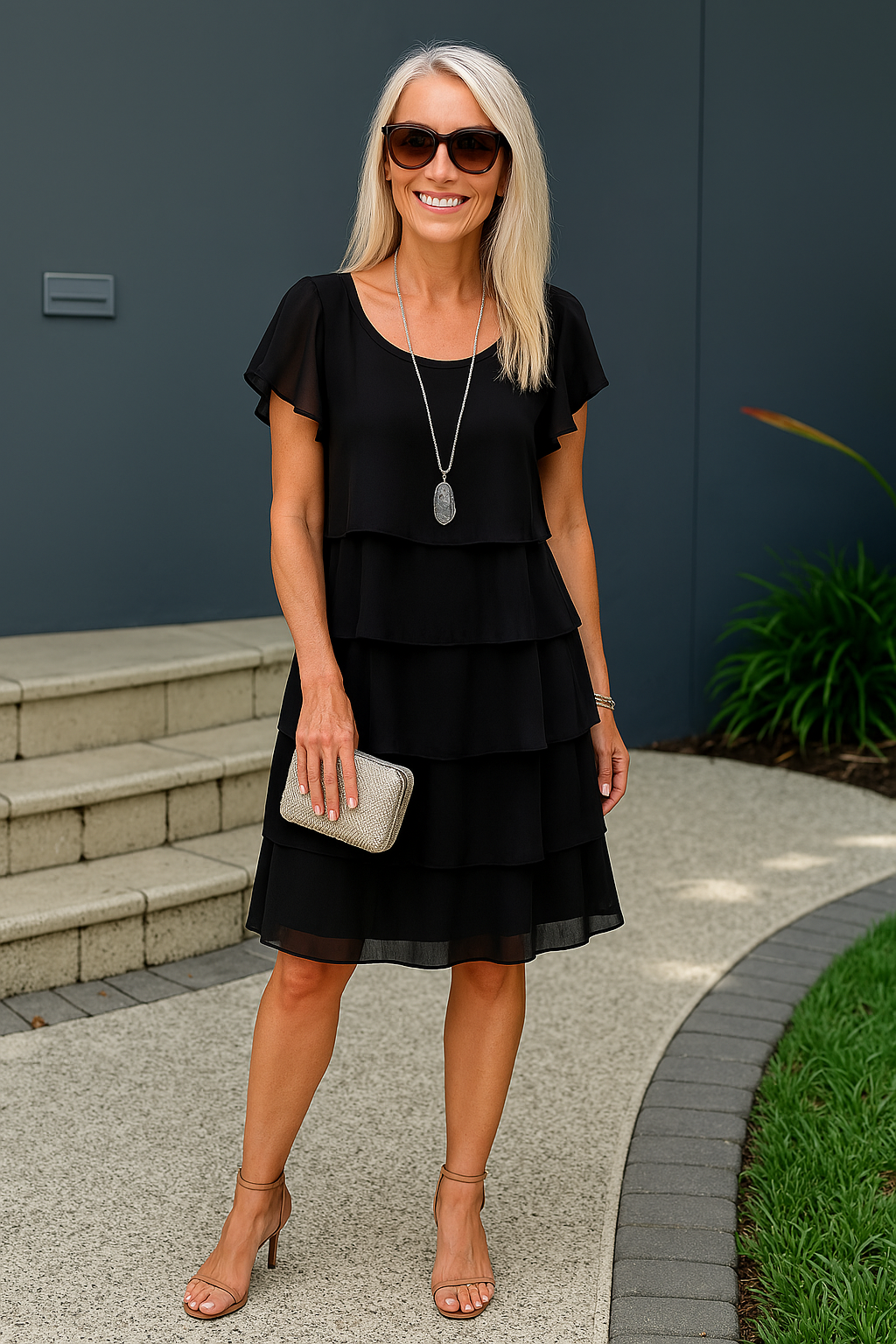 Damen Midikleid mit Rüschen und Lagen für besondere Anlässe