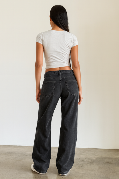 Damen Baggy Jeans Niedriger Bund Lockere Passform