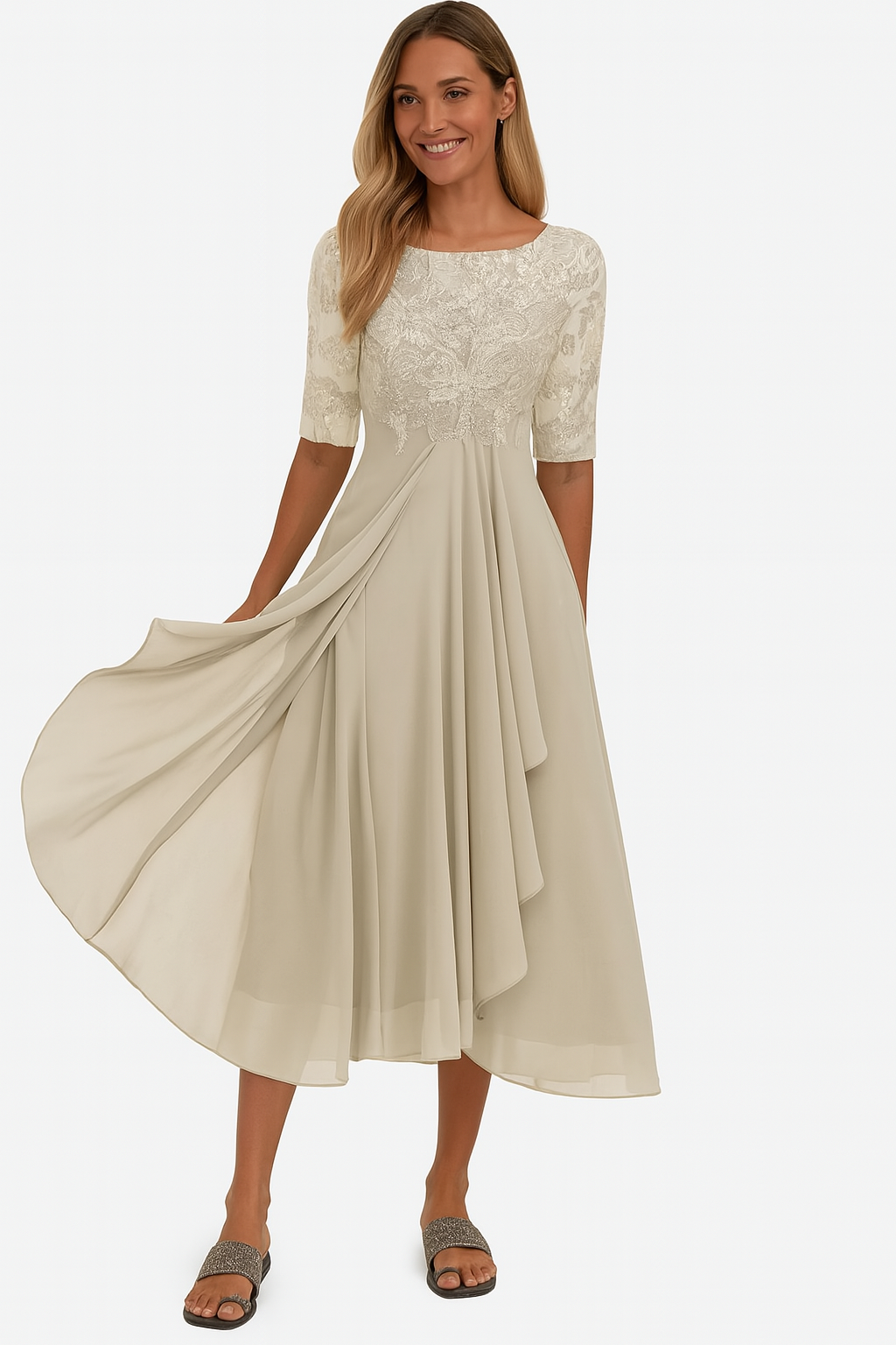 Damen A-Linie Midi Kleid Sommer Greta - Norvielle