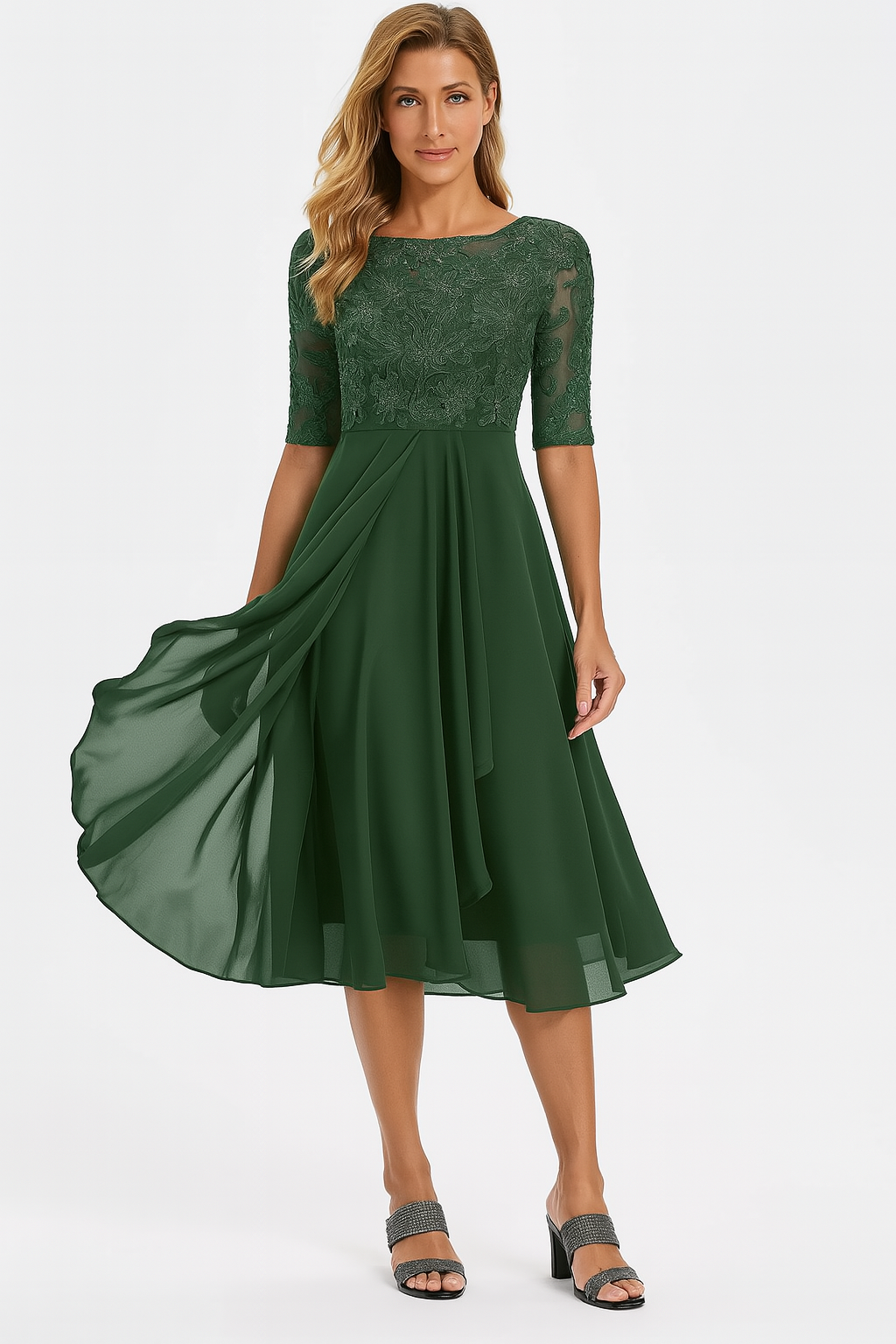 Damen A-Linie Midi Kleid Sommer Greta
