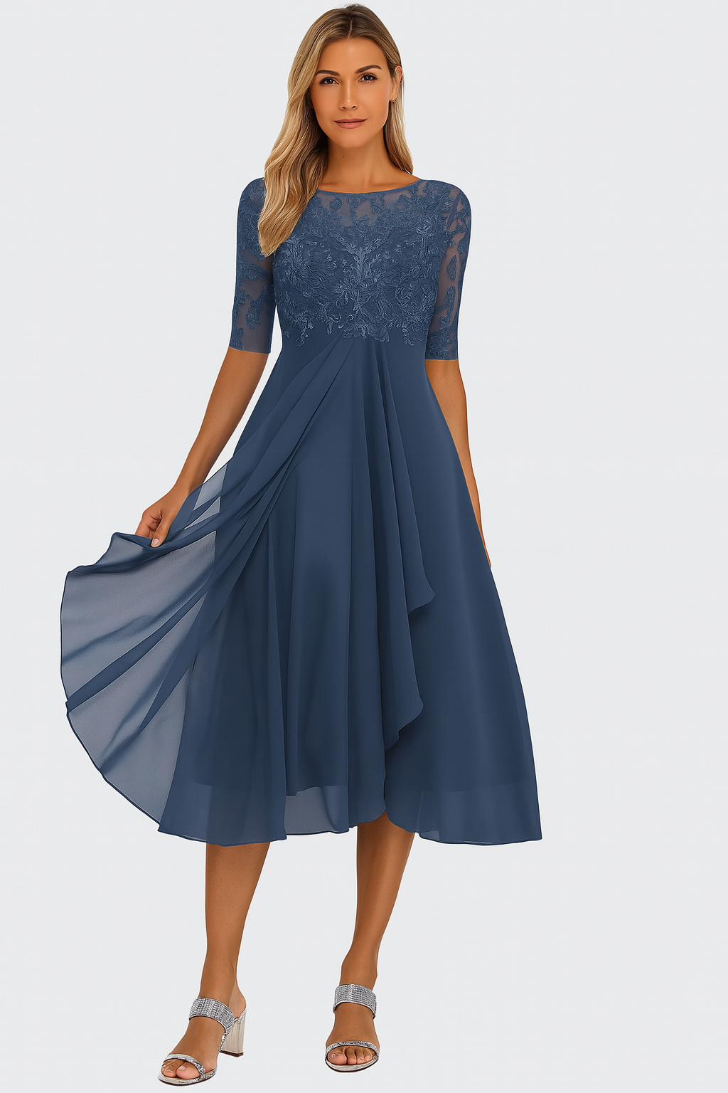 Damen A-Linie Midi Kleid Sommer Greta