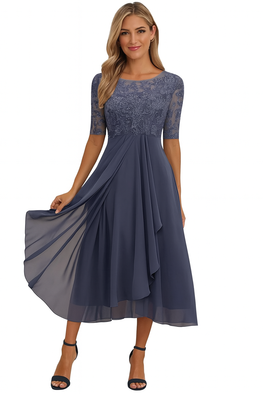 Damen A-Linie Midi Kleid Sommer Greta