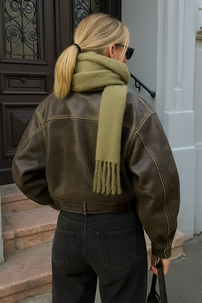 Damen Lederjacke Lässig Gewaschen