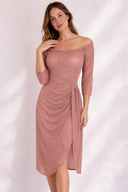 Damen Hochzeitsgastkleid Midi Schulterfrei