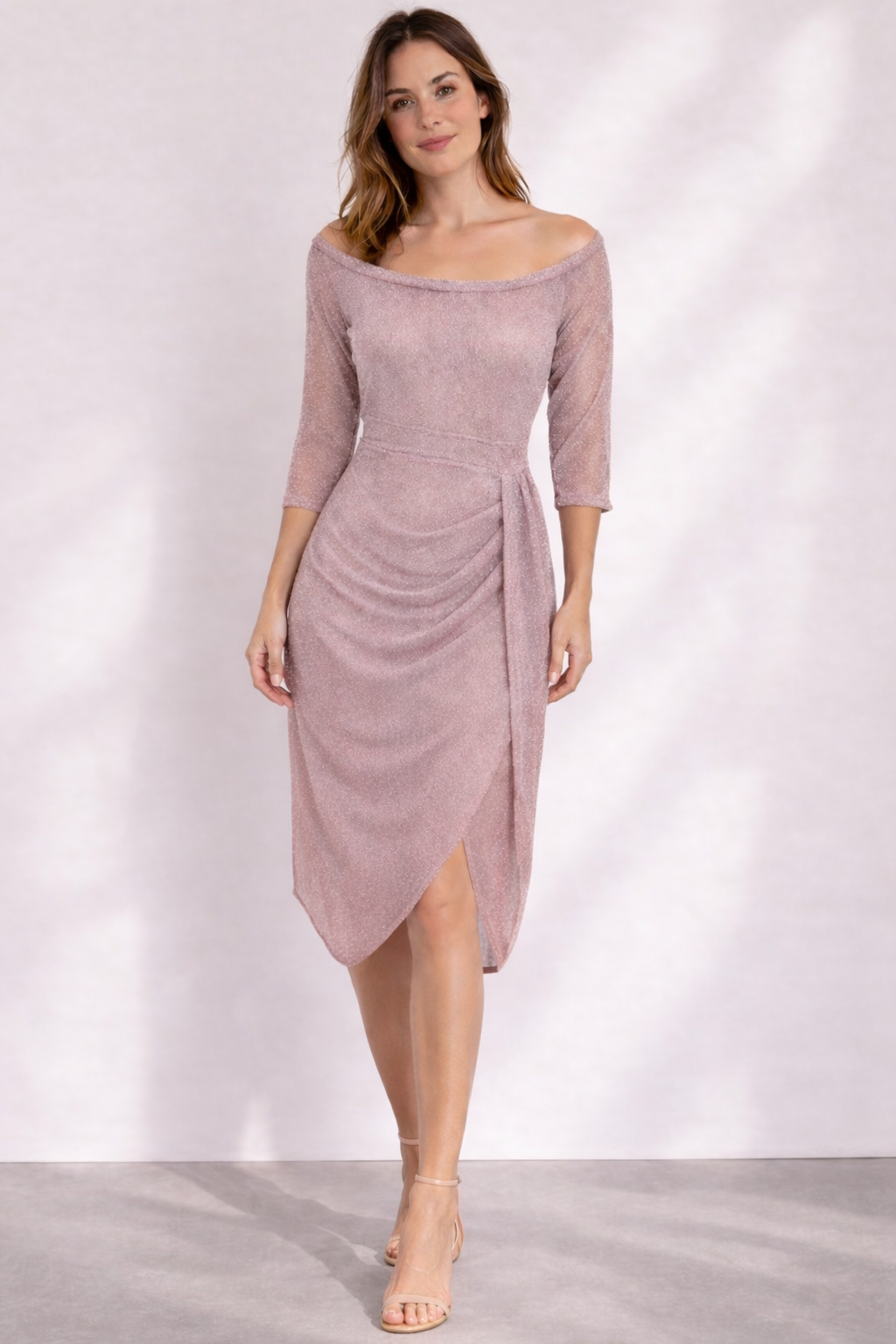 Damen Hochzeitsgastkleid Midi Schulterfrei