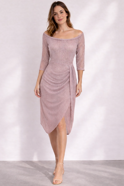 Damen Hochzeitsgastkleid Midi Schulterfrei