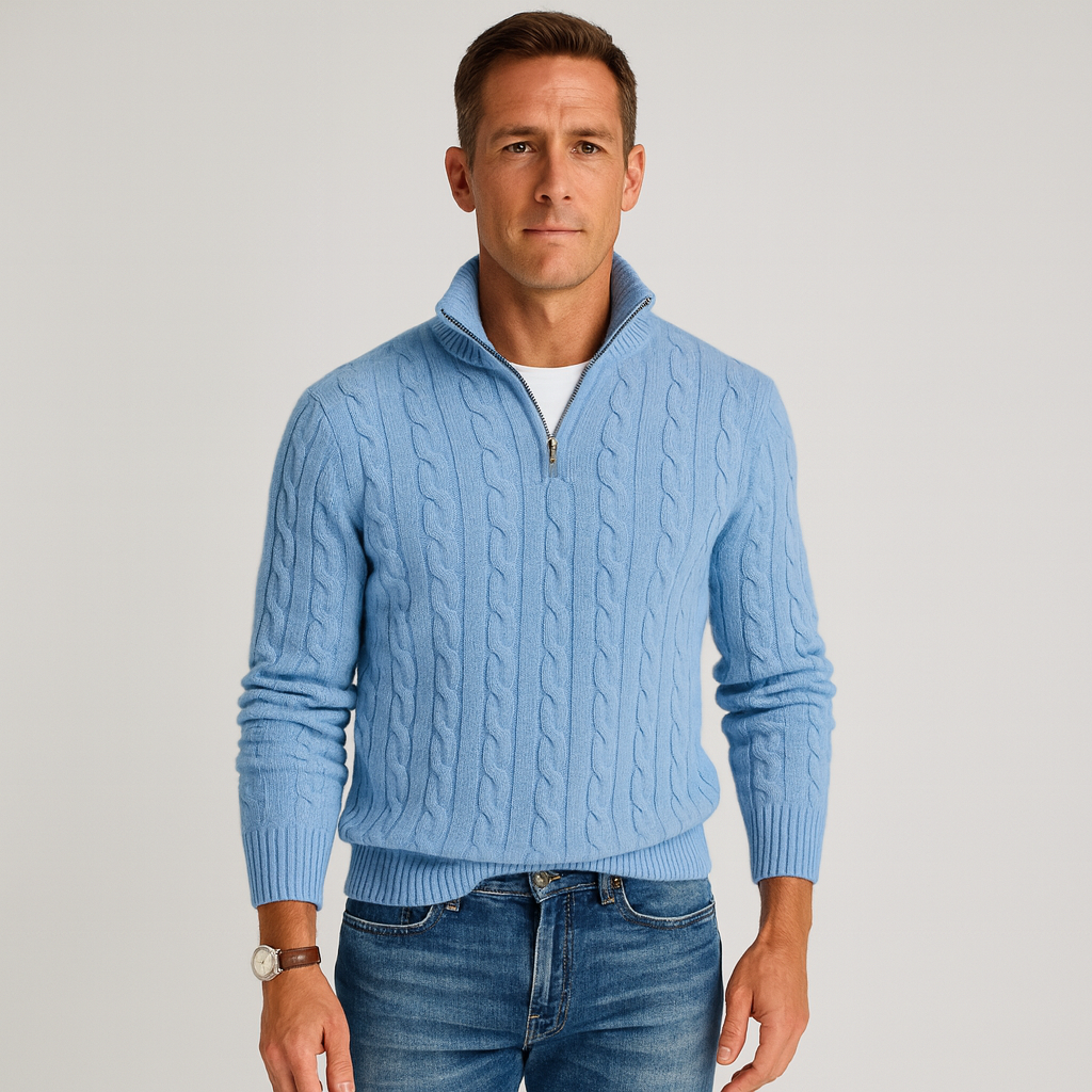 Herren Pullover Stehkragen Teilöffnung