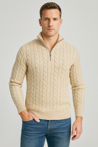 Herren Pullover Halbzip Rippbündchen Hochkragen