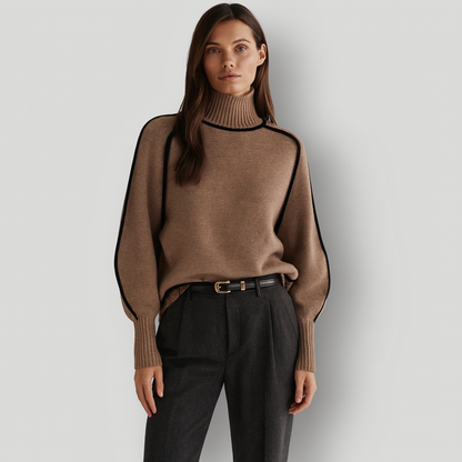 Damen Rollkragenpullover Weich Warm Beige - Norvielle