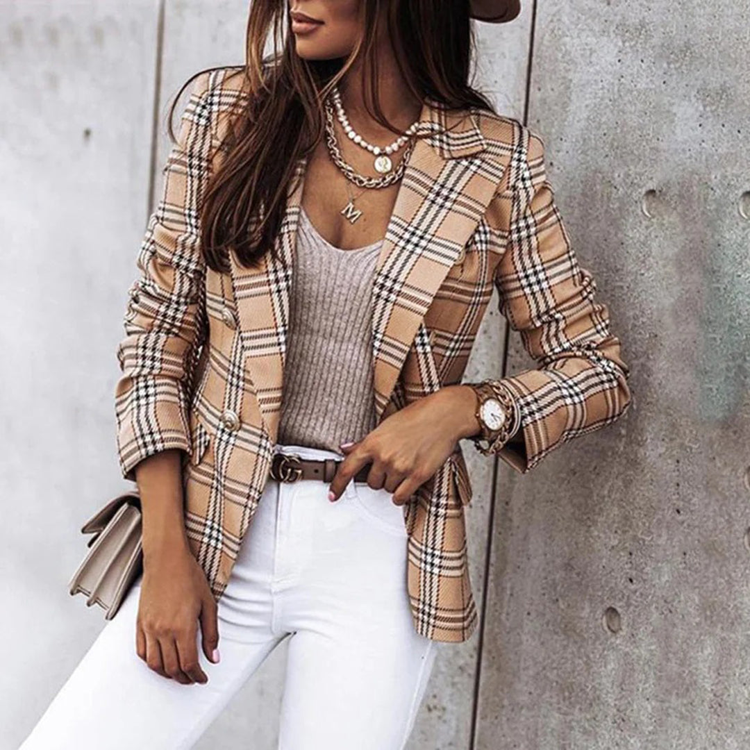 Damen Blazer Kariert Taillierte Passform Elegant