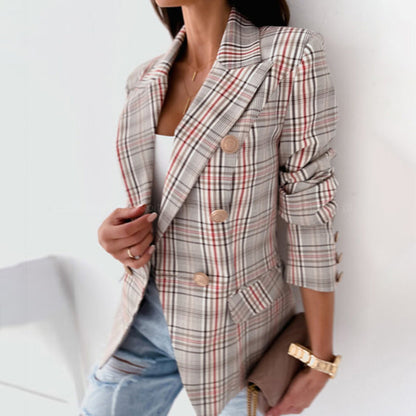 Damen Blazer Kariert Taillierte Passform Elegant