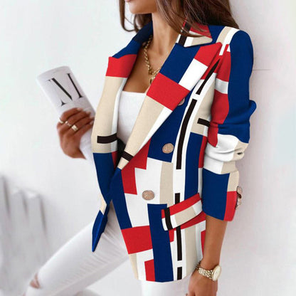 Damen Blazer Kariert Taillierte Passform Elegant