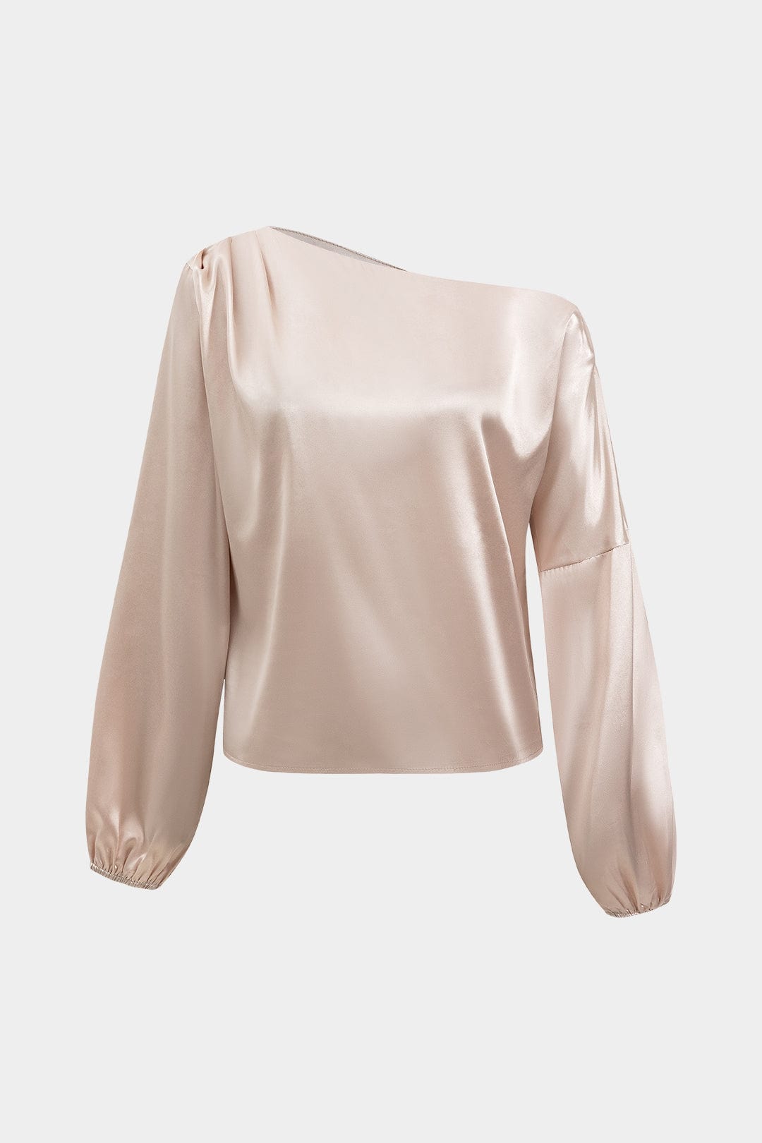 Damen Asymmetrische Satin-Bluse Ballonärmel Einseitig Schwarz - Norvielle