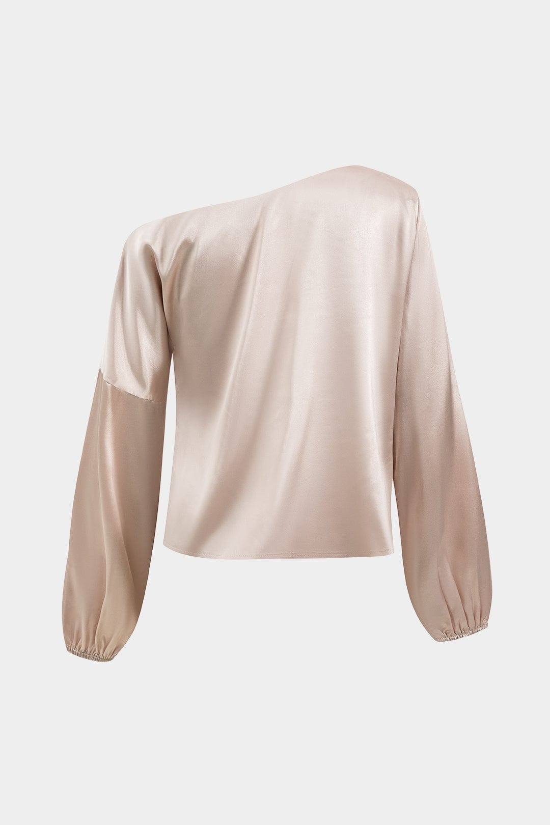 Damen Asymmetrische Satin-Bluse Ballonärmel Einseitig
