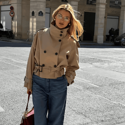 Damen Kurzer Winter-Trenchcoat mit Gürtel