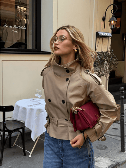 Damen Kurzer Winter-Trenchcoat mit Gürtel