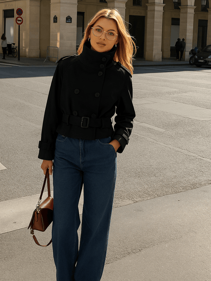 Damen Kurzer Winter-Trenchcoat mit Gürtel