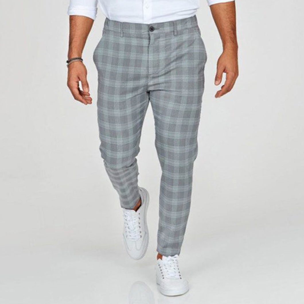 Chino-Hose - Kariert - Slim Fit - Herrenhosen - Chinos-Hellgrau-XS-Chaps Herrenmode