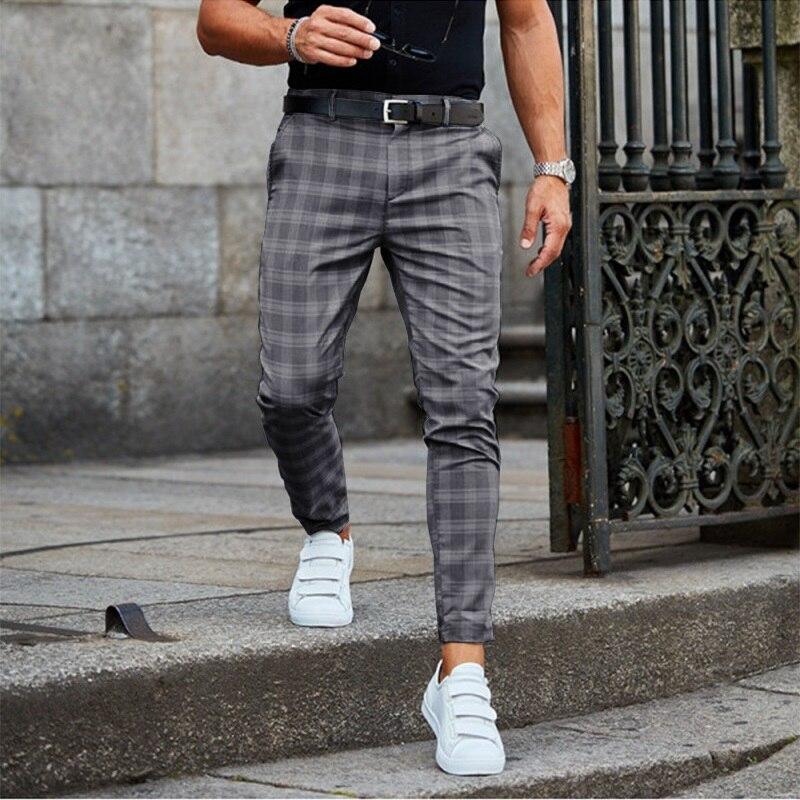 Chino-Hose – Slim Fit – Kariert – Skinny Chinos – Herrenhose-Dunkelgrau-S-Chaps Herrenmode