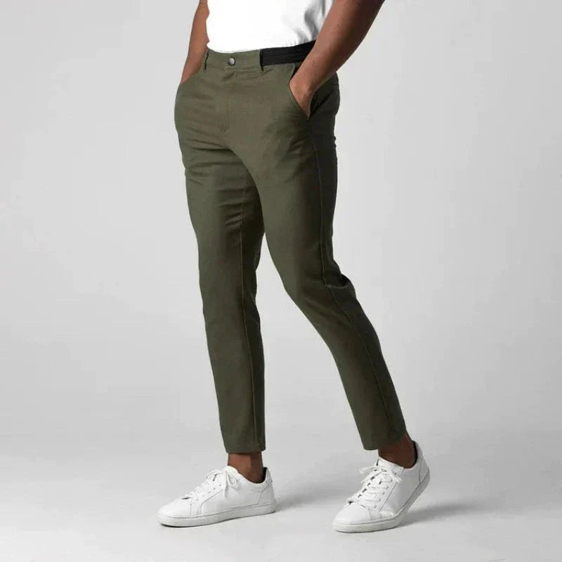 Chino-Hose – Slim Fit – elastischer Bund – Slim Fit Chinos – Herrenhosen-Olivgrün-XS-Chaps Herrenmode
