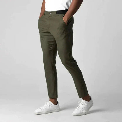 Chino-Hose – Slim Fit – elastischer Bund – Slim Fit Chinos – Herrenhosen-Olivgrün-XS-Chaps Herrenmode
