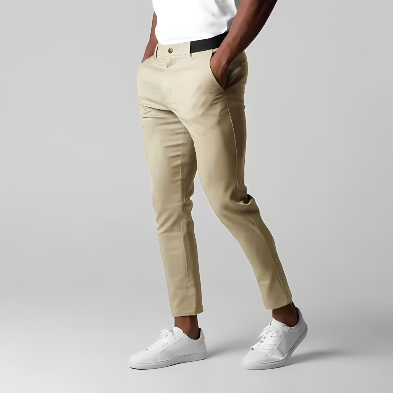 Herren Chino Hosen Elastische Taille Stretch Skinny Schwarz - Norvielle