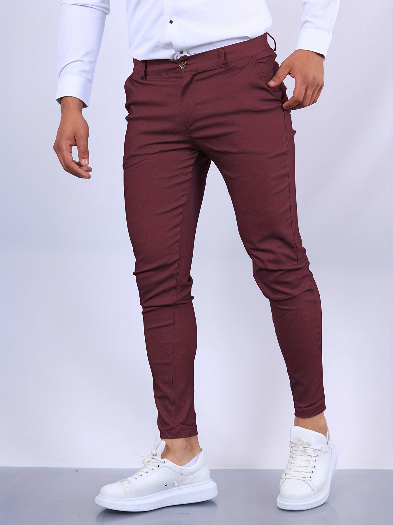 Chino-Hosen | Slim Fit | Business Casual | Skinny Chinos | Herrenhosen-Burgunderrot-XS-Chaps Herrenmode