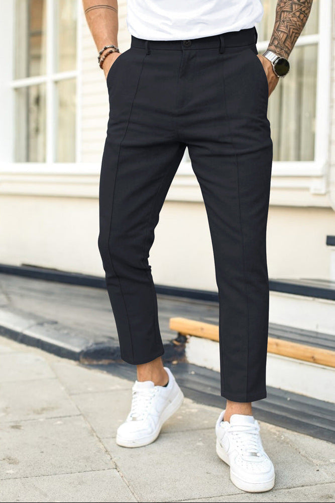 Chino-Hosen – knöchellang – smart-casual – schmal geschnitten – Herrenhosen-Schwarz-S-Chaps Herrenmode