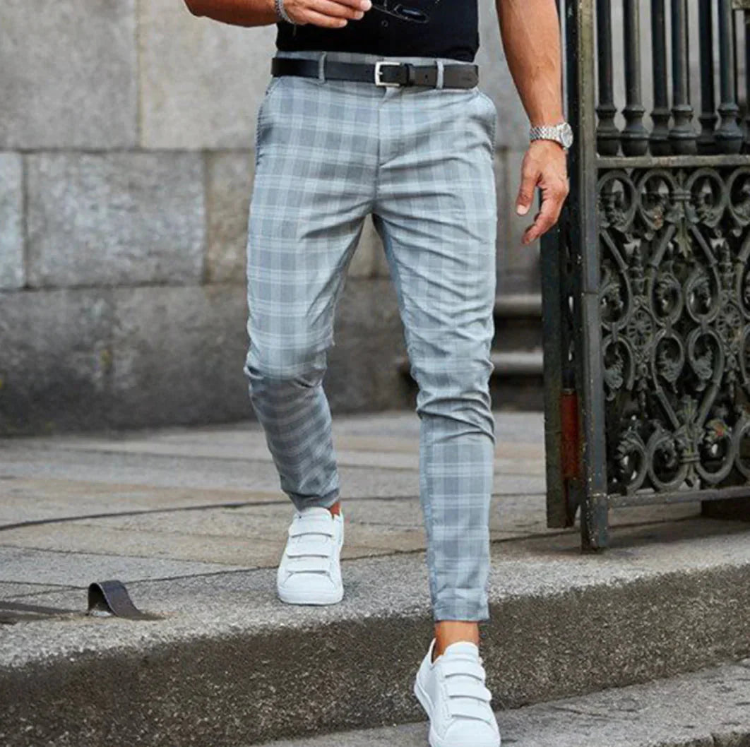 Chinos - Schlanke Passform - Dehnen - Karierte Hosen - Herrenhosen-Blau-XS-Chaps Herrenmode