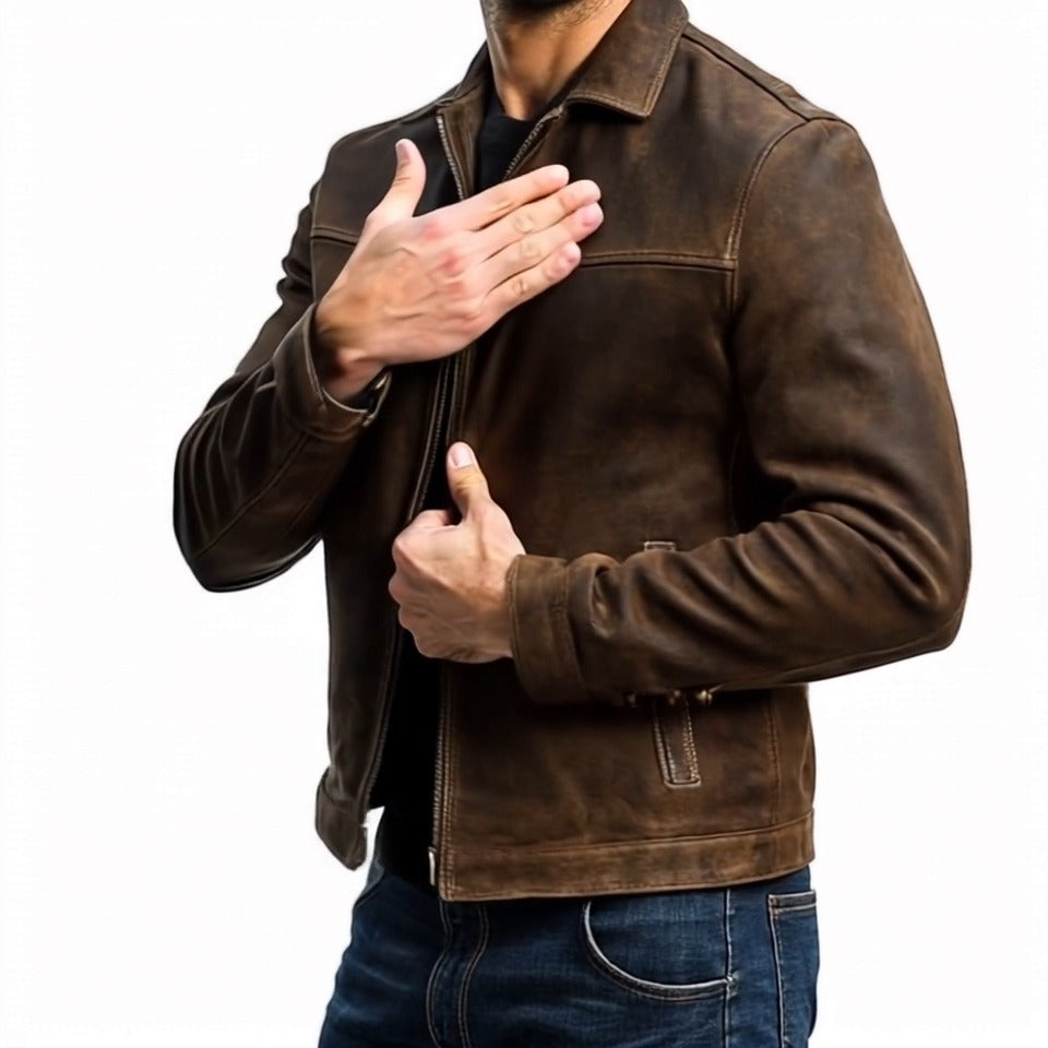 Herren Lederjacke im Vintage-Stil Kunstleder Reverskragen