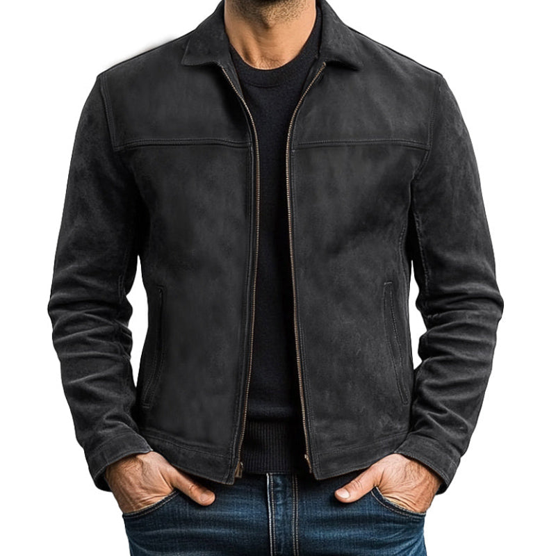 Herren Lederjacke im Vintage-Stil Kunstleder Reverskragen