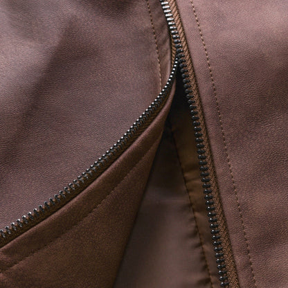 Herren Lederjacke im Vintage-Stil Kunstleder Reverskragen