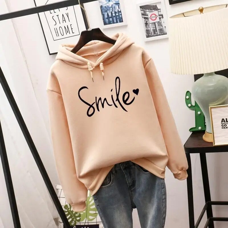 Norvielle Damen Hoodie Smile-Love Design Grau - Norvielle