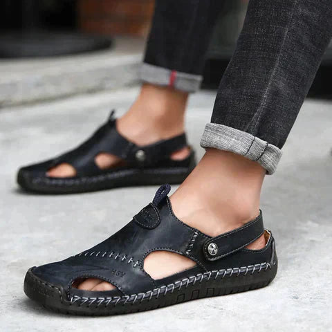 Herren Orthopädische Schuhe Leder Clogs Schwarz - Norvielle