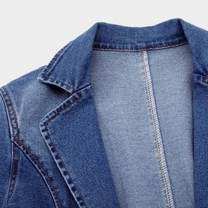 Norvielle Damen Jeansblazer Lang Lederoptik