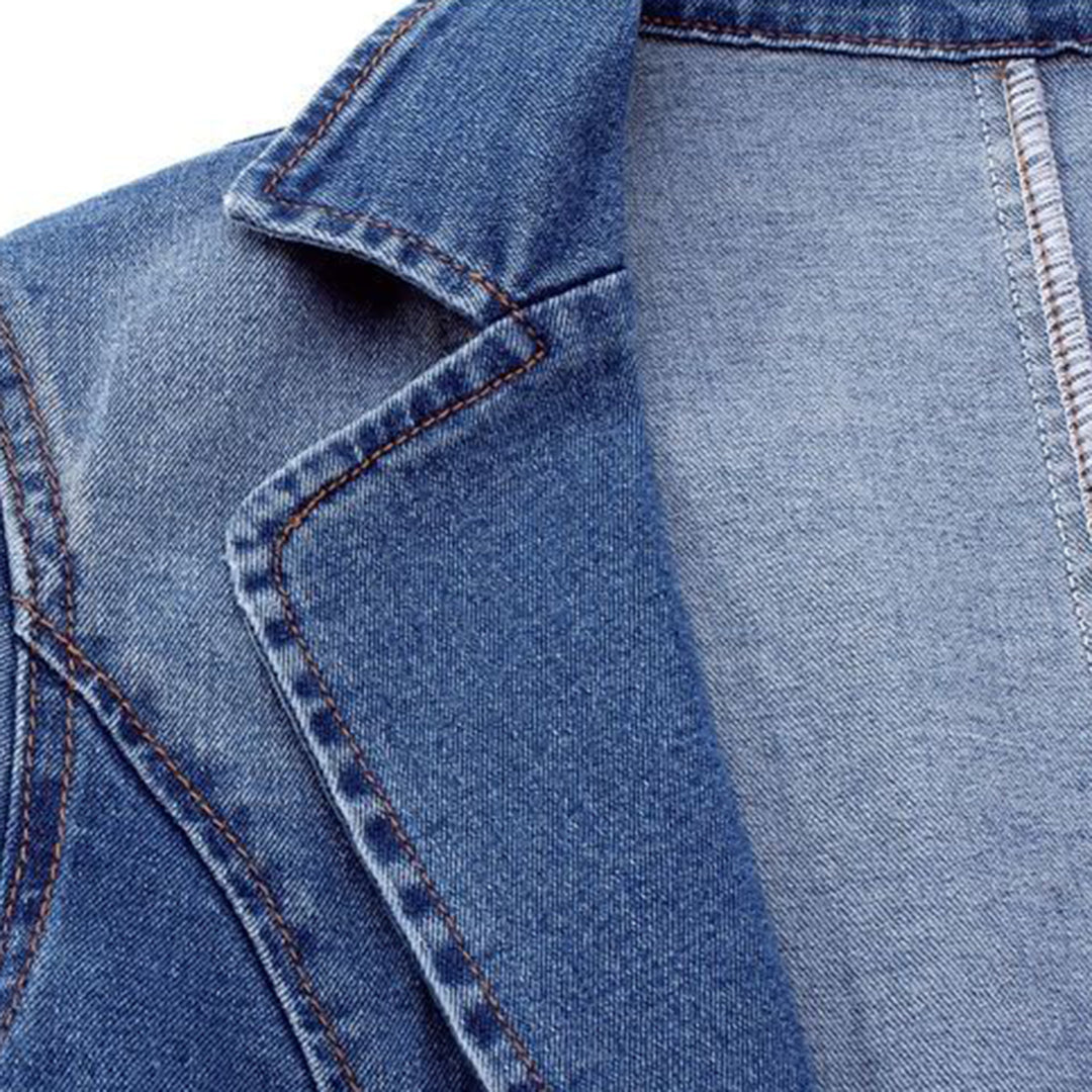 Norvielle Damen Jeansblazer Lang Lederoptik