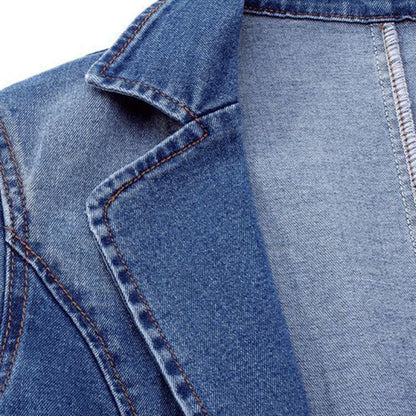 Norvielle Damen Jeansblazer Lang Lederoptik